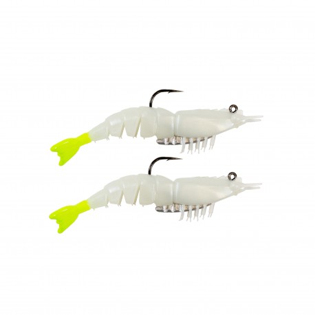 EZ SHRIMPZ RIGGED3.5" GLOW/CHART TAIL2PK Z-MAN